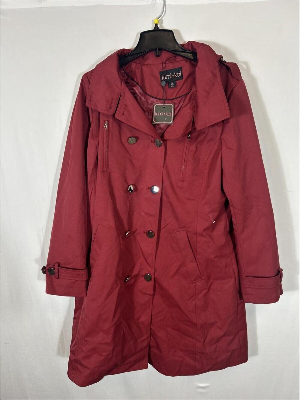 $228 Kimi+Kai Red Water-Resistant Hooded Trench Coat XL